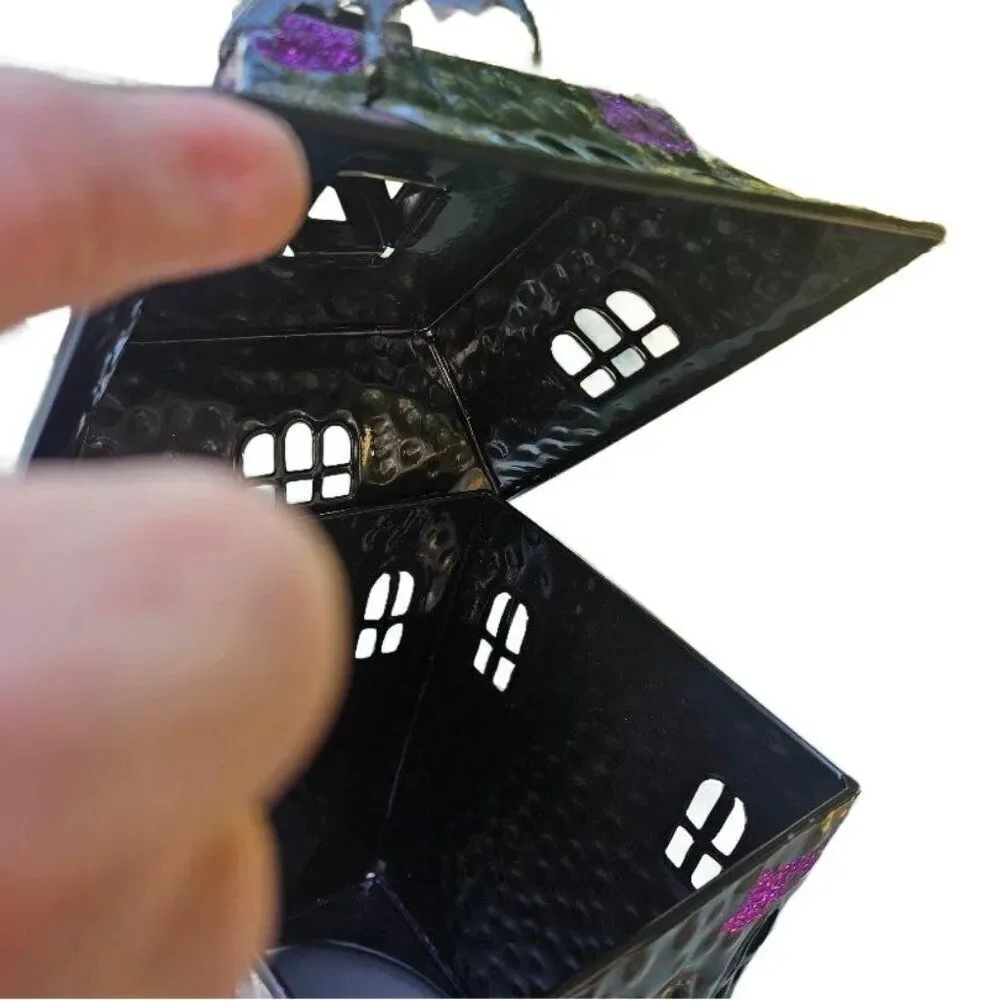 Halloween Black Metal Haunted House with Flameless Candle See Video